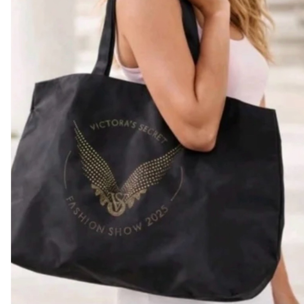 Victoria's Secret Black Tote with Gold Wing Emblem‎ Fashion Show 2025 NWT